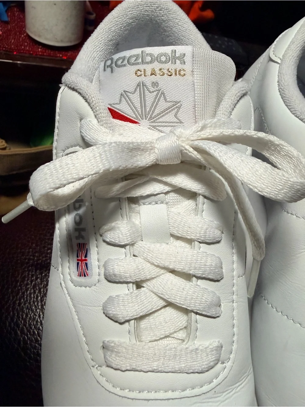 Reebok White Leather Classic Sneakers with Red Accent